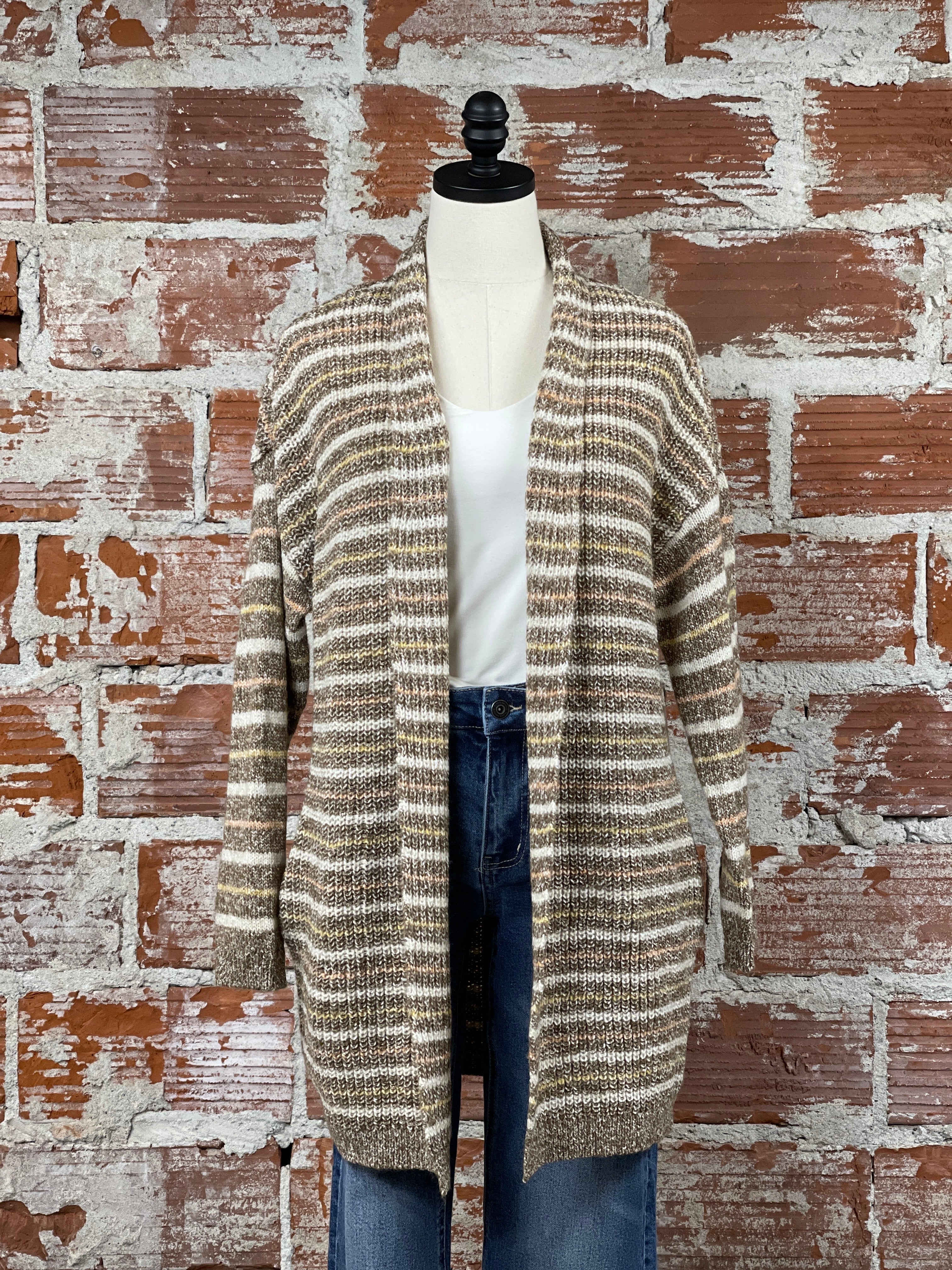 Dex Long Cardi Neutral Melange-131 - Sweaters F/W (June - Nov)-Little Bird Boutique