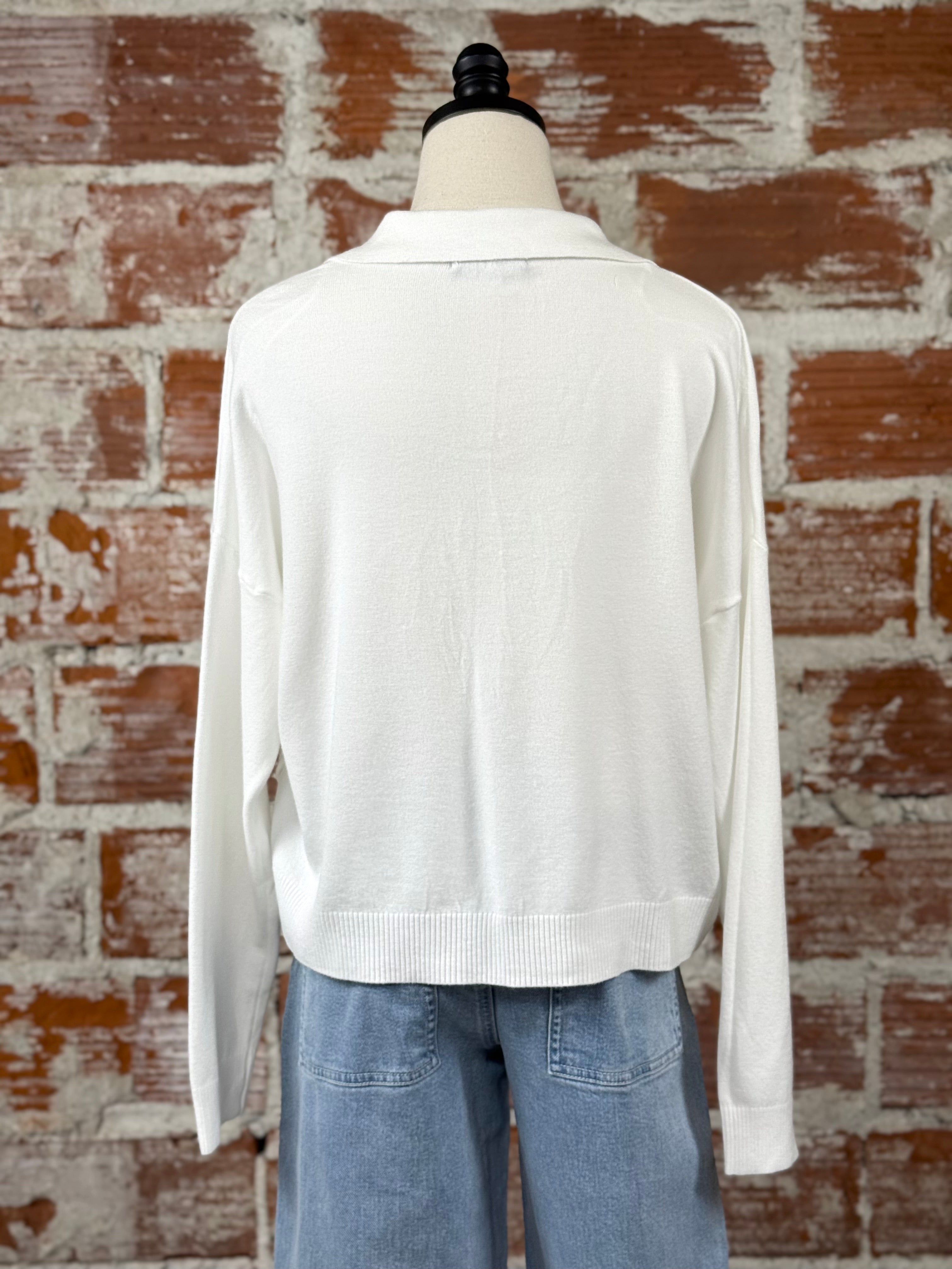 Johnny Collar Sweater in White-112 - Woven Top S/S (Dec - May)-Little Bird Boutique