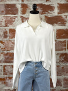 Johnny Collar Sweater in White-112 - Woven Top S/S (Dec - May)-Little Bird Boutique