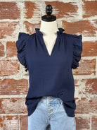Charlie Top in Navy-112 - Woven Top S/S (Dec - May)-Little Bird Boutique