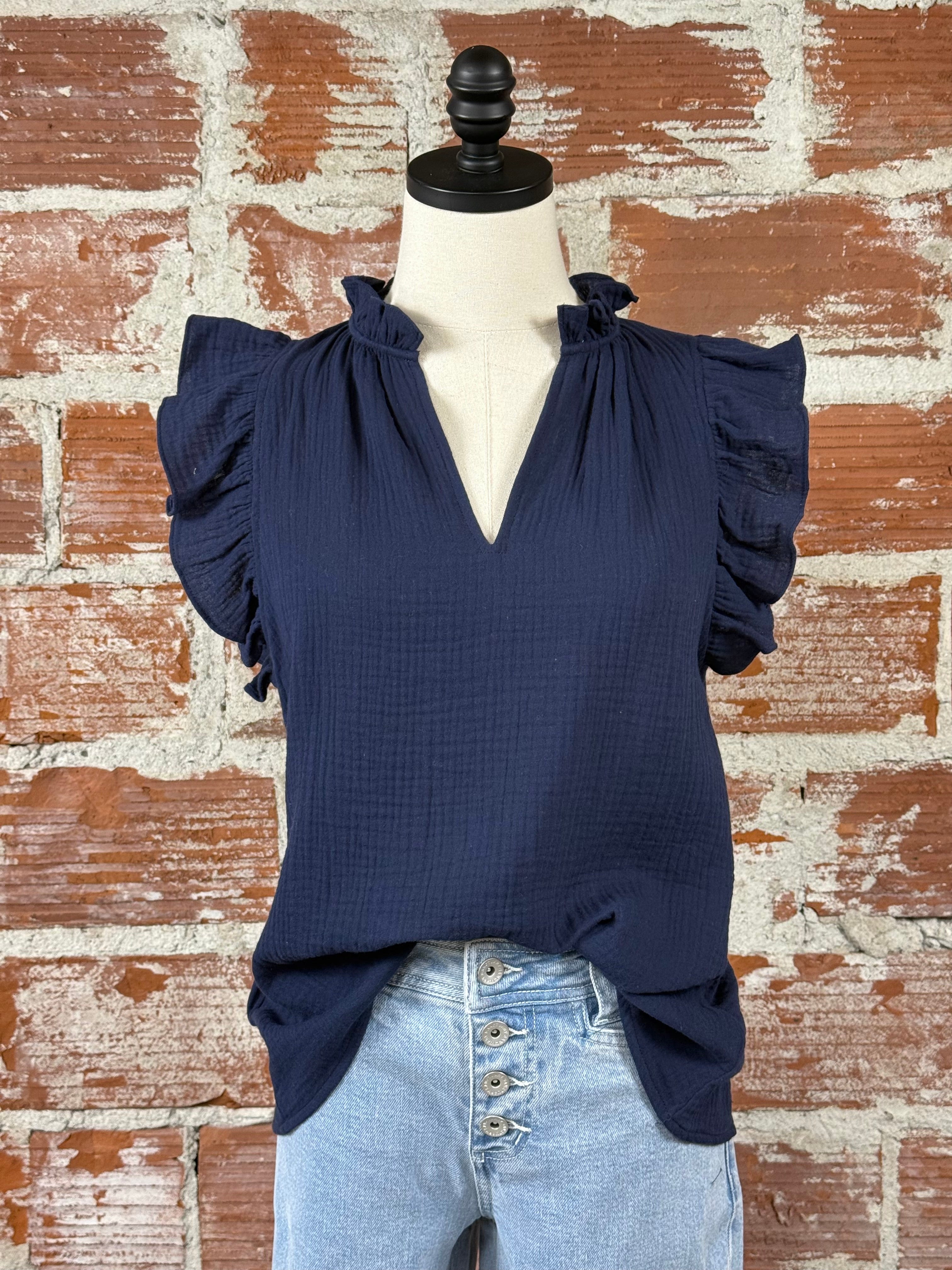 Charlie Top in Navy-112 - Woven Top S/S (Dec - May)-Little Bird Boutique