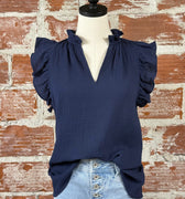 Carley Top in Navy-112 - Woven Top S/S (Dec - May)-Little Bird Boutique