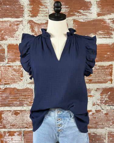 Carley Top in Navy-112 - Woven Top S/S (Dec - May)-Little Bird Boutique