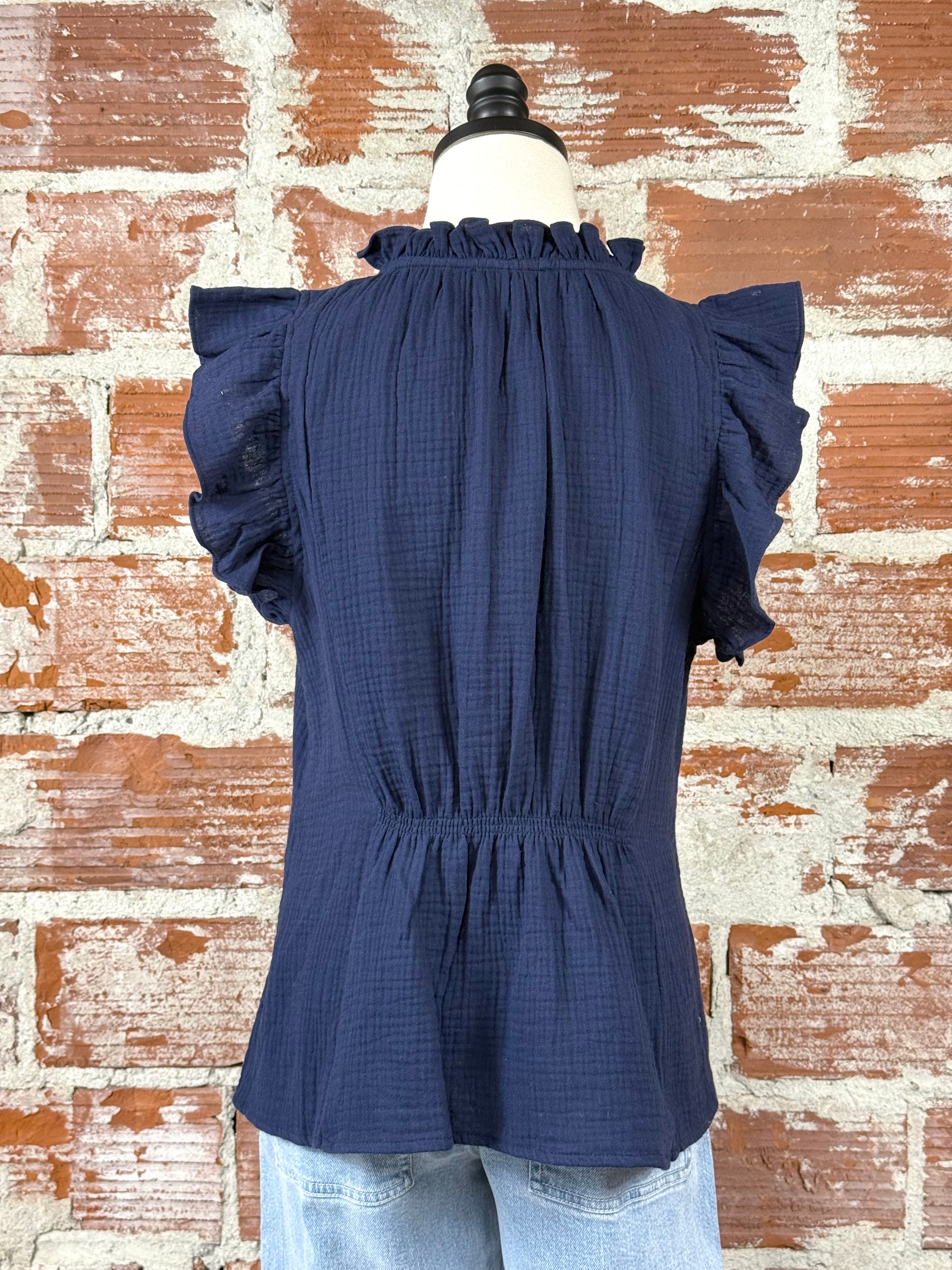 Charlie Top in Navy-112 - Woven Top S/S (Dec - May)-Little Bird Boutique