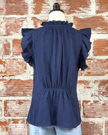 Carley Top in Navy-112 - Woven Top S/S (Dec - May)-Little Bird Boutique
