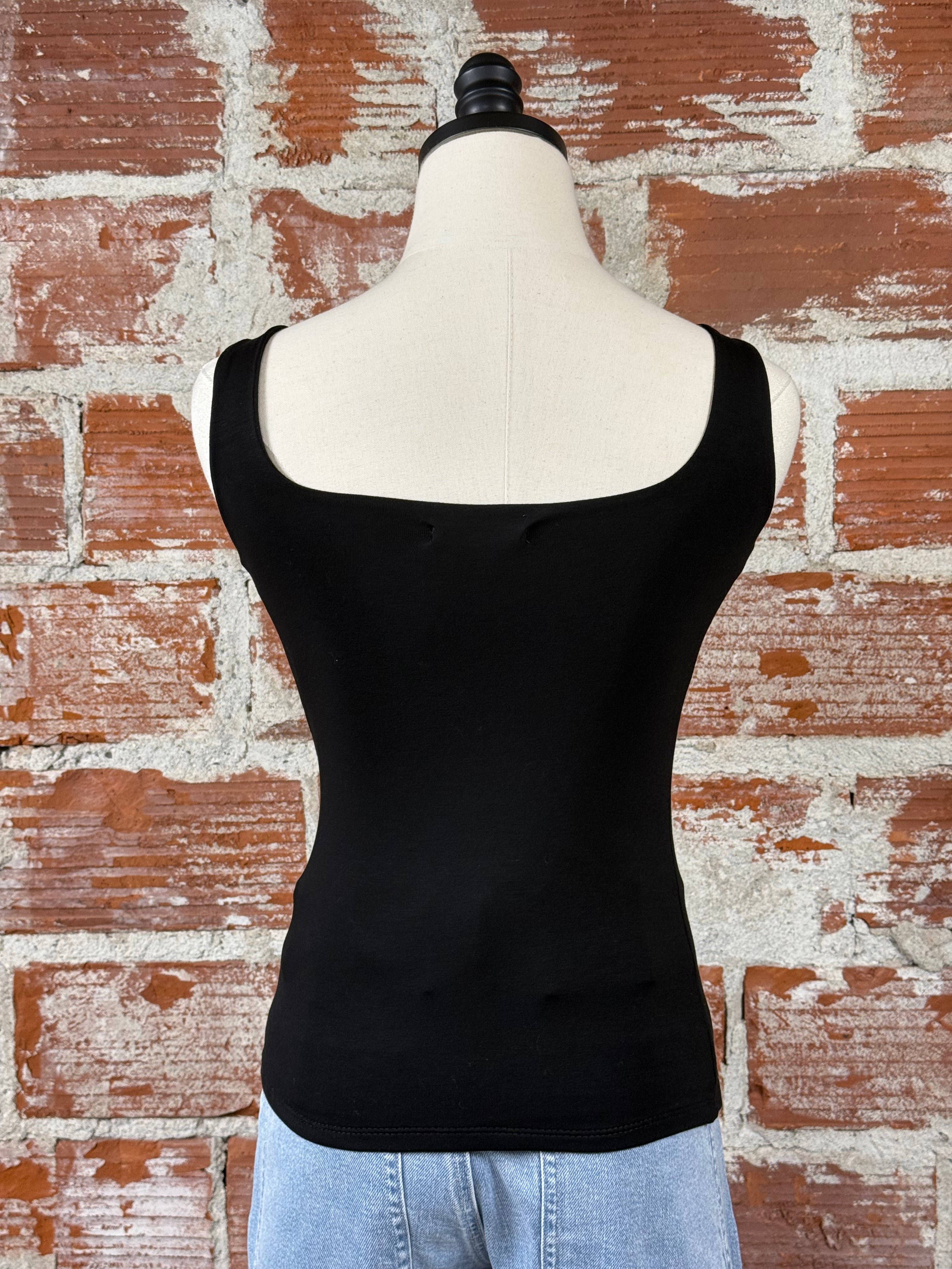 Double Scoop Neck Tank in Black-112 - Woven Top S/S (Dec - May)-Little Bird Boutique