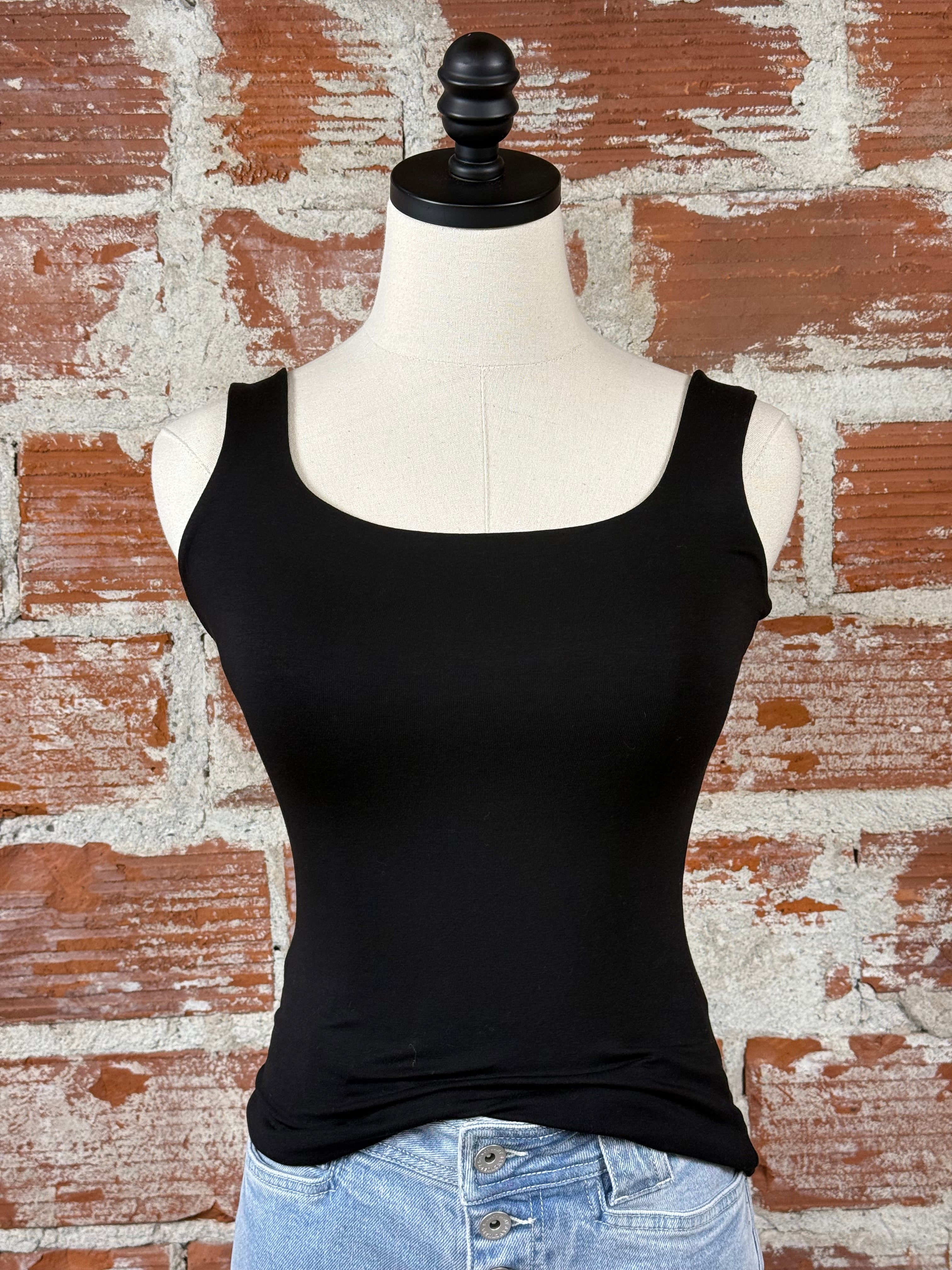 Double Scoop Neck Tank in Black-112 - Woven Top S/S (Dec - May)-Little Bird Boutique