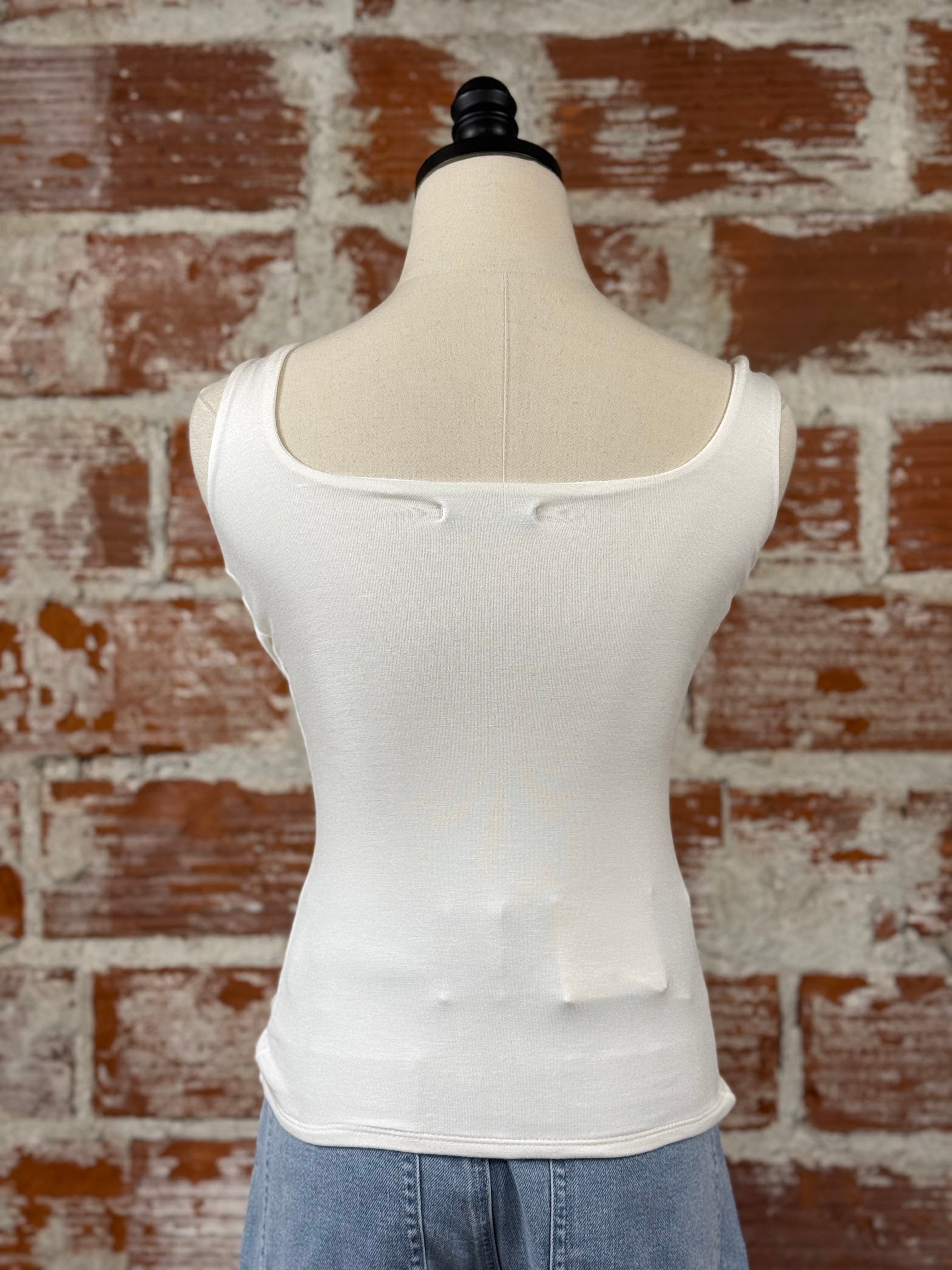 Double Scoop Neck Tank in Ivory-112 - Woven Top S/S (Dec - May)-Little Bird Boutique