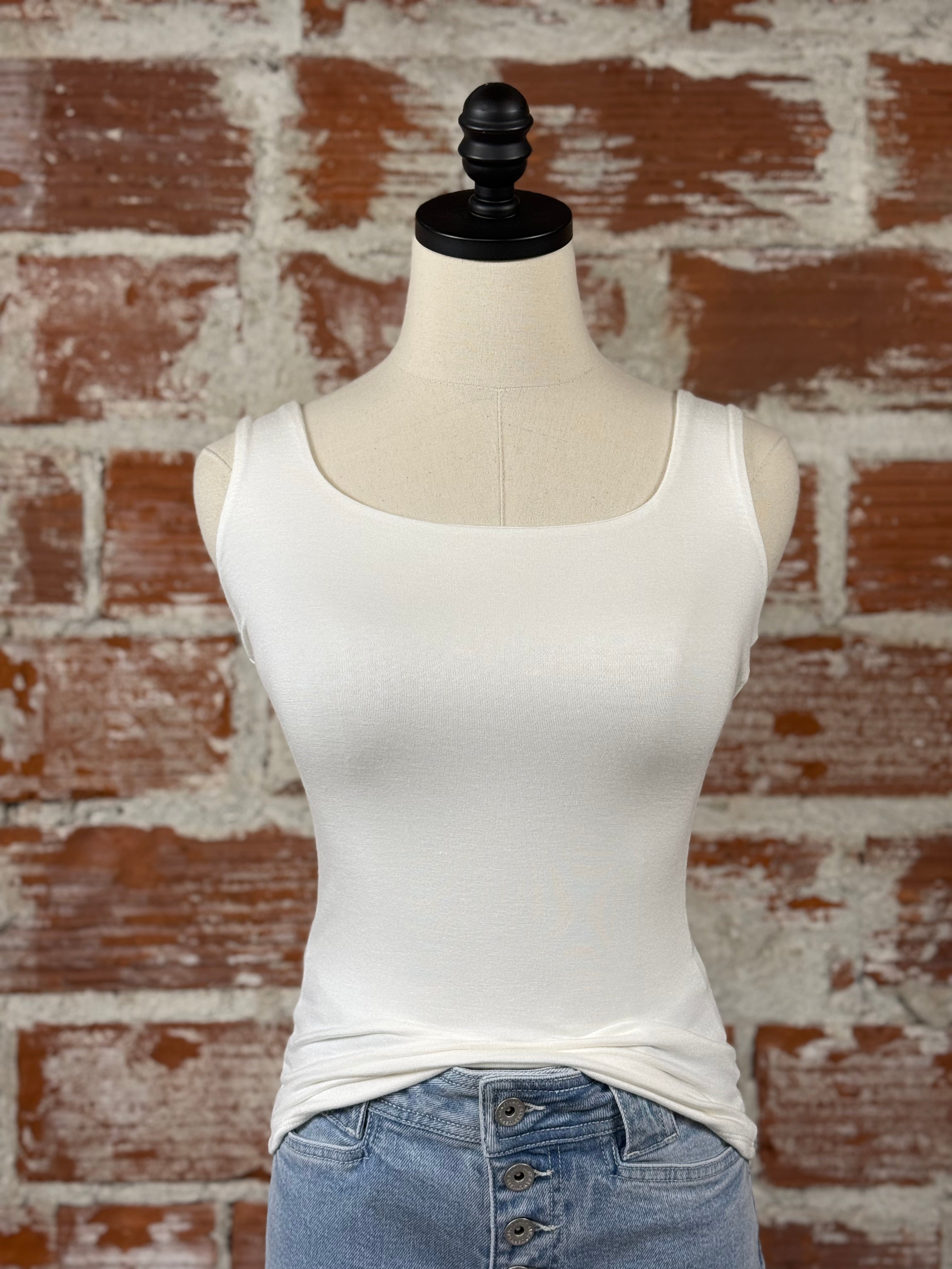 Double Scoop Neck Tank in Ivory-112 - Woven Top S/S (Dec - May)-Little Bird Boutique