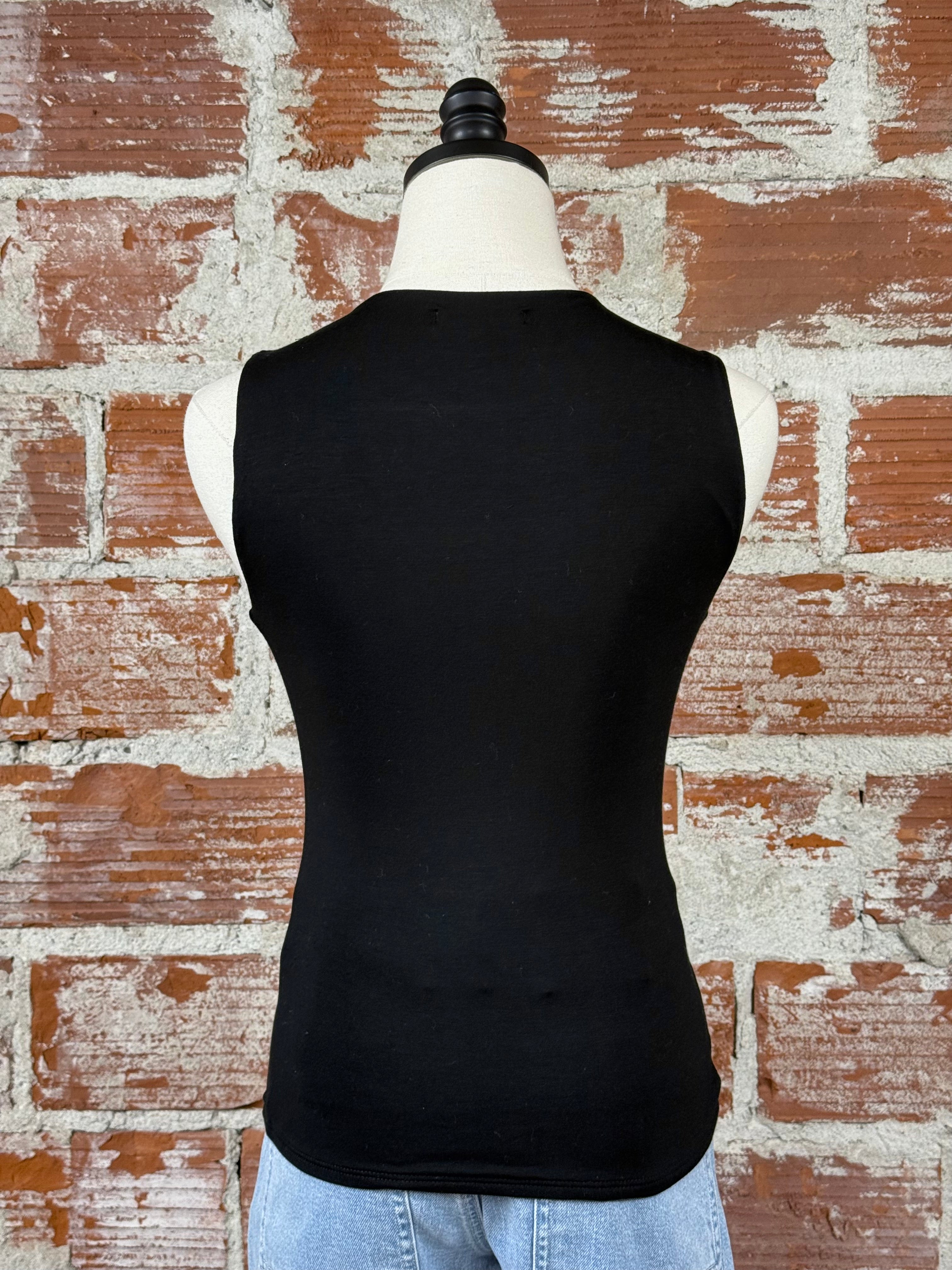 Square Neck Tank in Black-112 - Woven Top S/S (Dec - May)-Little Bird Boutique