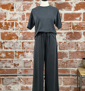 Jolie Wide Leg Joggers in Charcoal-220 Pants-Little Bird Boutique