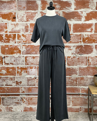 Jolie Wide Leg Joggers in Charcoal-220 Pants-Little Bird Boutique