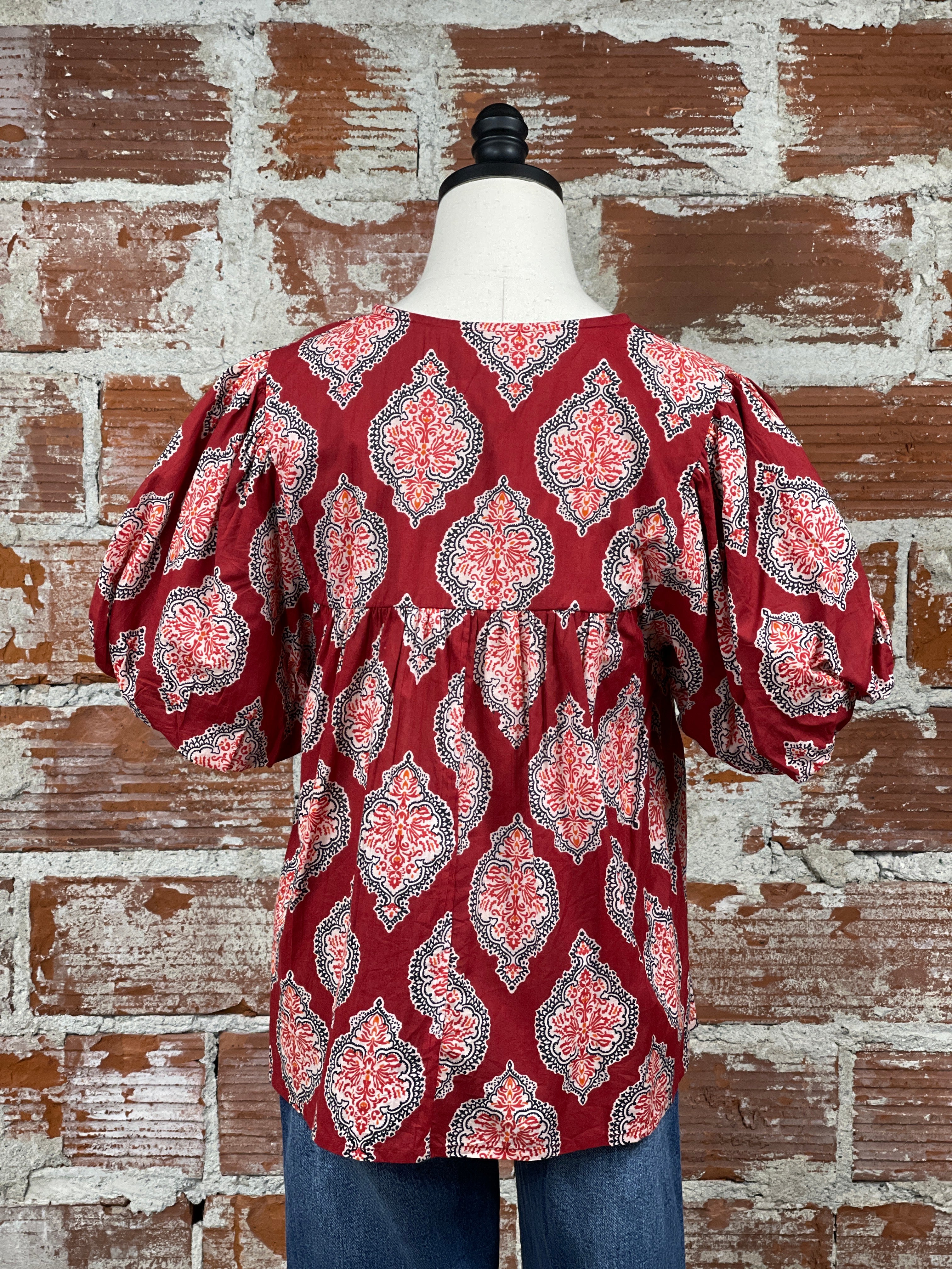 THML Millie Floral Top in Crimson-112 - Woven Top S/S (Dec - May)-Little Bird Boutique