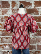 THML Mia Floral Top in Crimson-112 - Woven Top S/S (Dec - May)-Little Bird Boutique