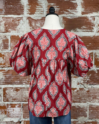 THML Millie Floral Top in Crimson-112 - Woven Top S/S (Dec - May)-Little Bird Boutique