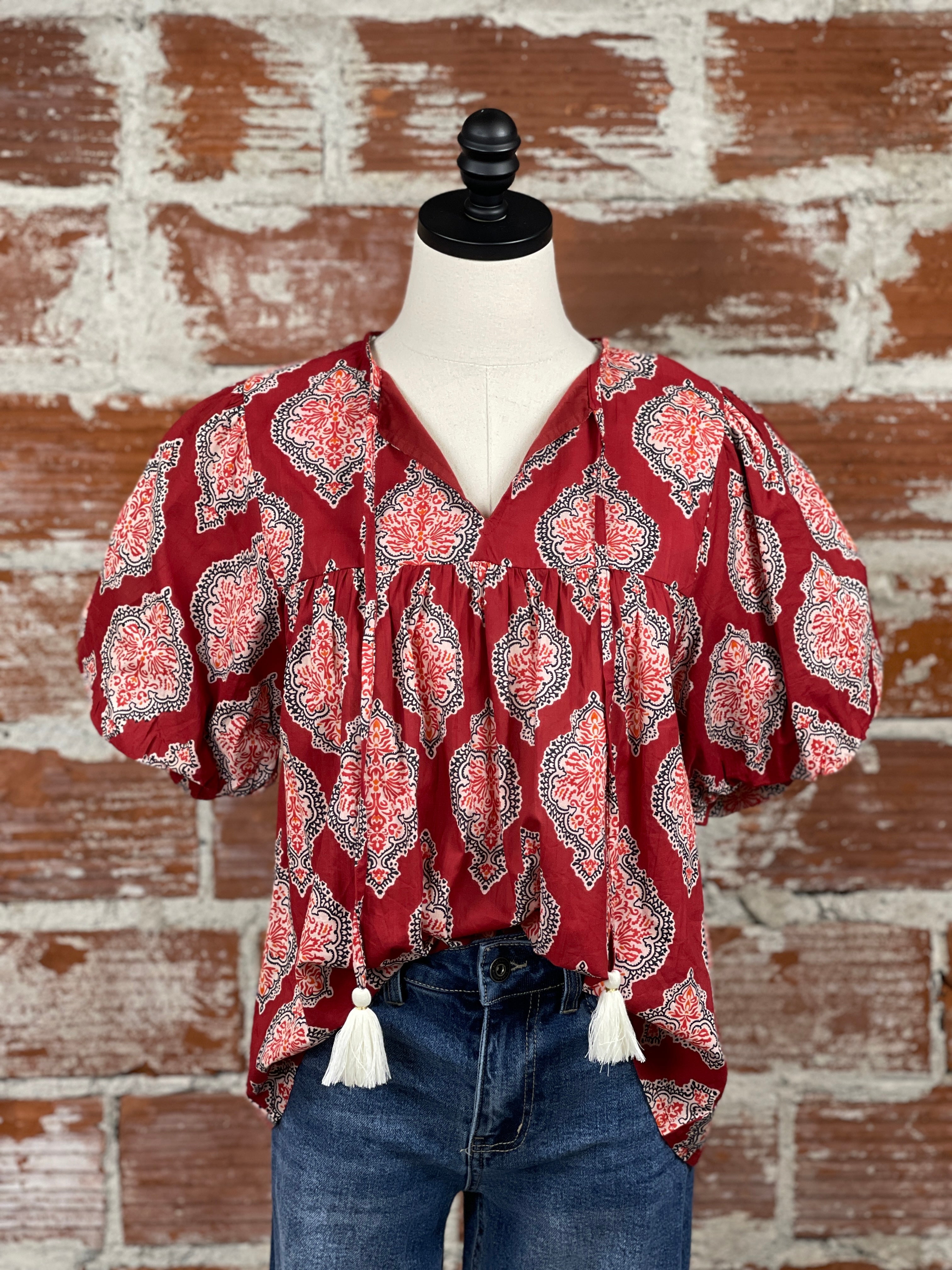 THML Millie Floral Top in Crimson-112 - Woven Top S/S (Dec - May)-Little Bird Boutique