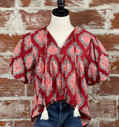 THML Millie Floral Top in Crimson-112 - Woven Top S/S (Dec - May)-Little Bird Boutique