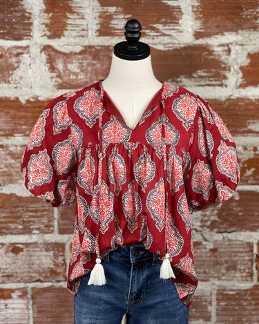 THML Millie Floral Top in Crimson-112 - Woven Top S/S (Dec - May)-Little Bird Boutique