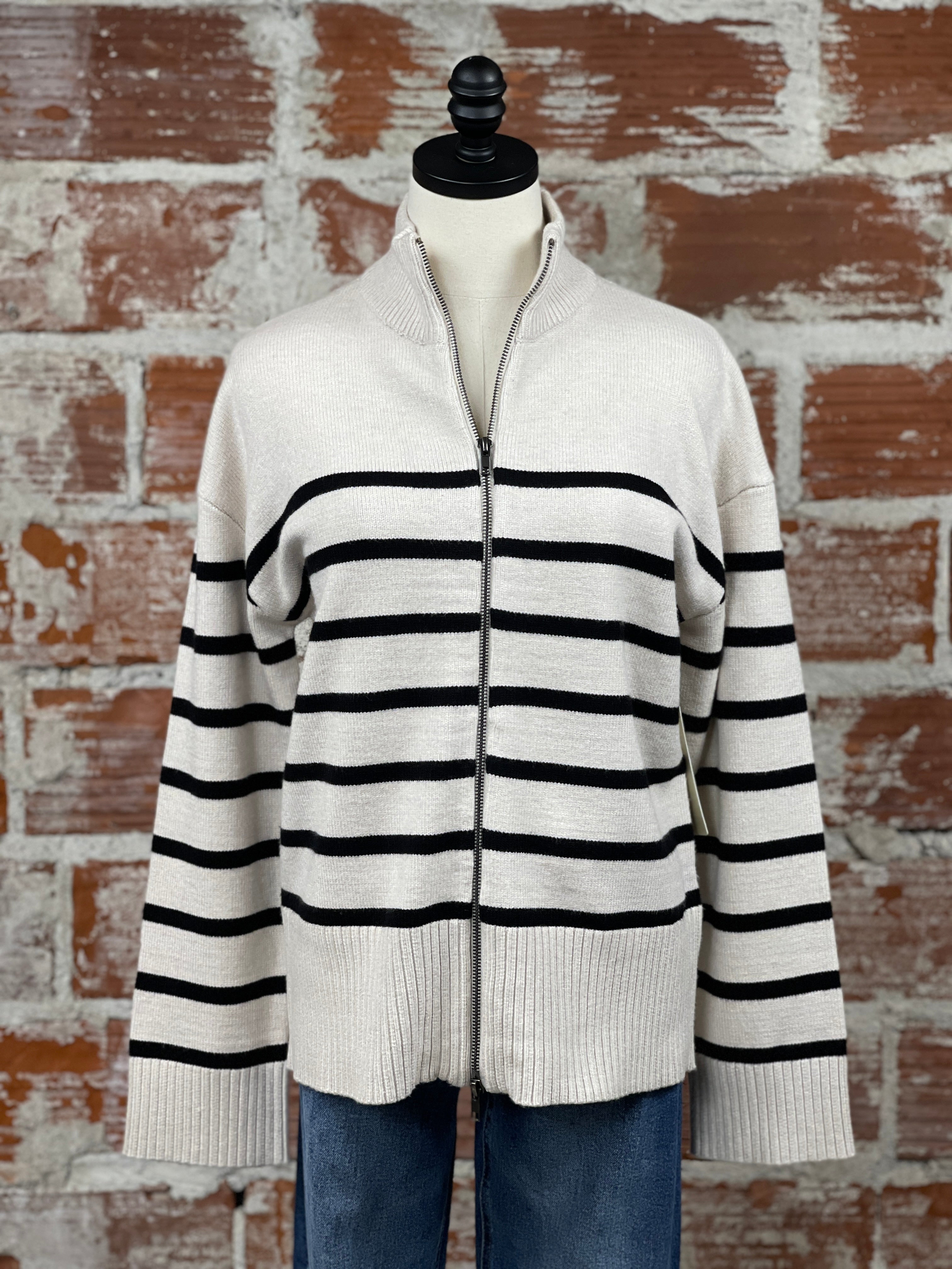 Dalilah Cardigan In Oatmeal and Black Stripe-131 - Sweaters F/W (June - Nov)-Little Bird Boutique