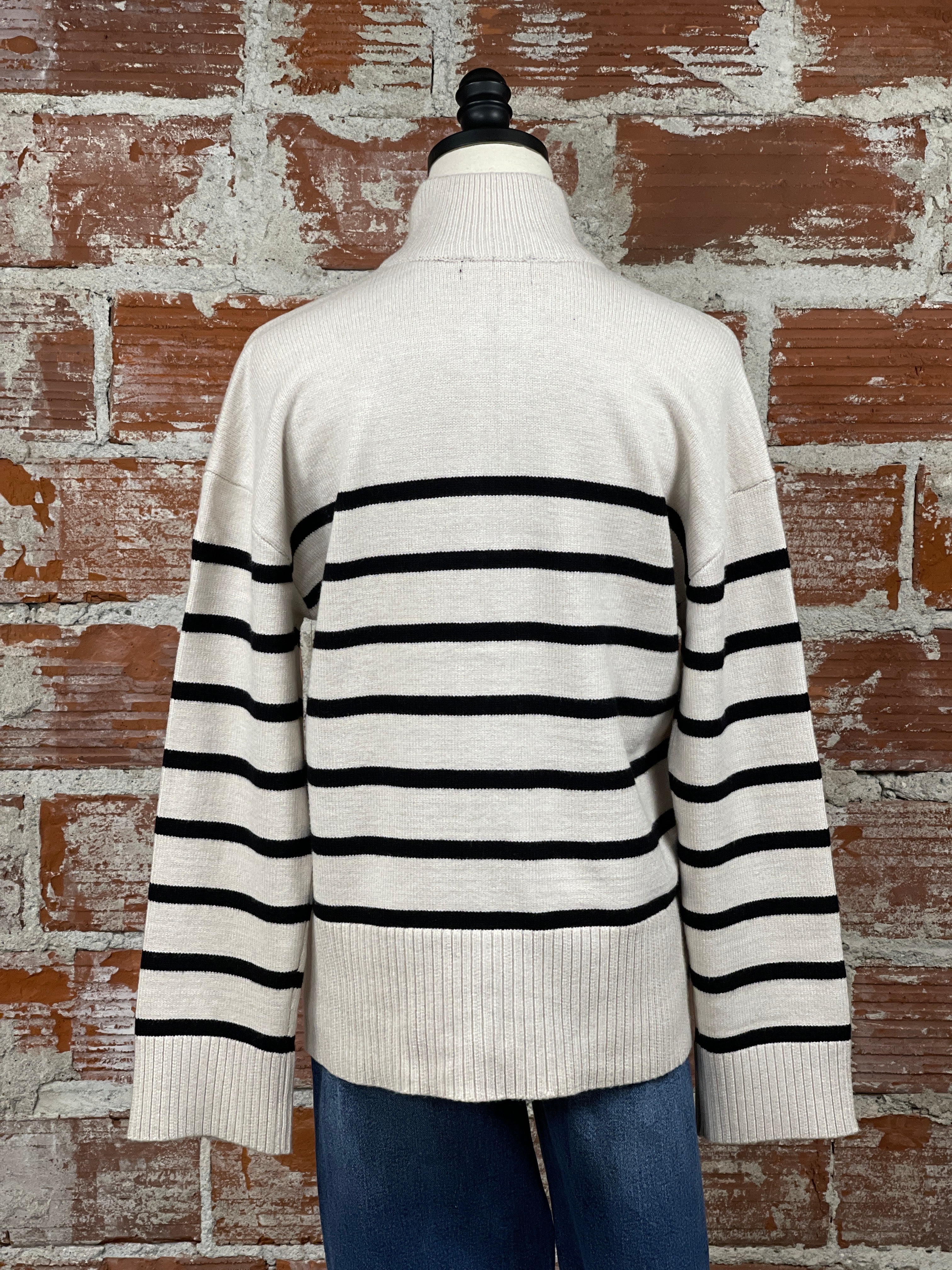 Dalilah Cardigan In Oatmeal and Black Stripe-131 - Sweaters F/W (June - Nov)-Little Bird Boutique