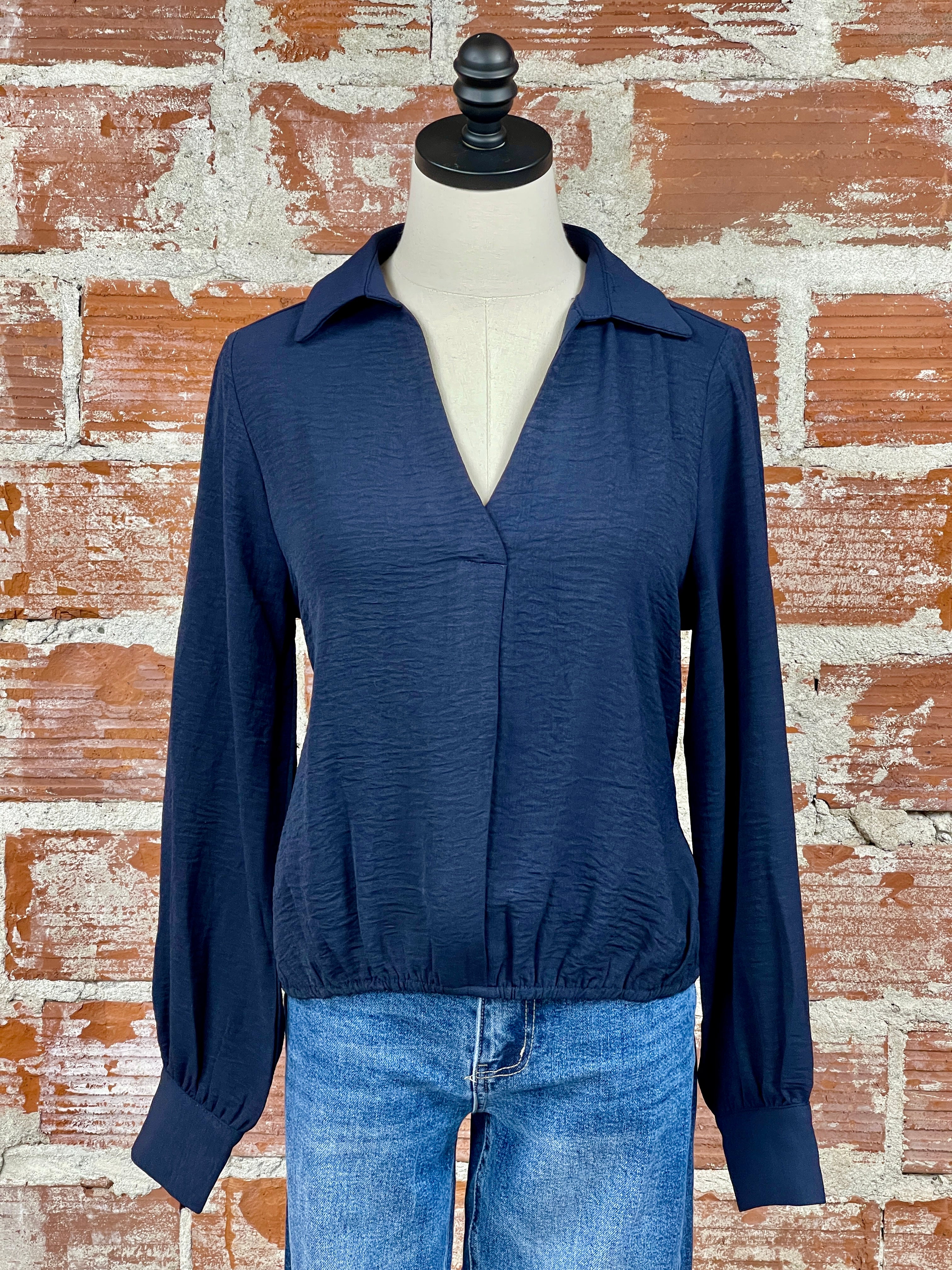 Lynne Top in Navy-111 - Woven Top F/W (June- Nov)-Little Bird Boutique