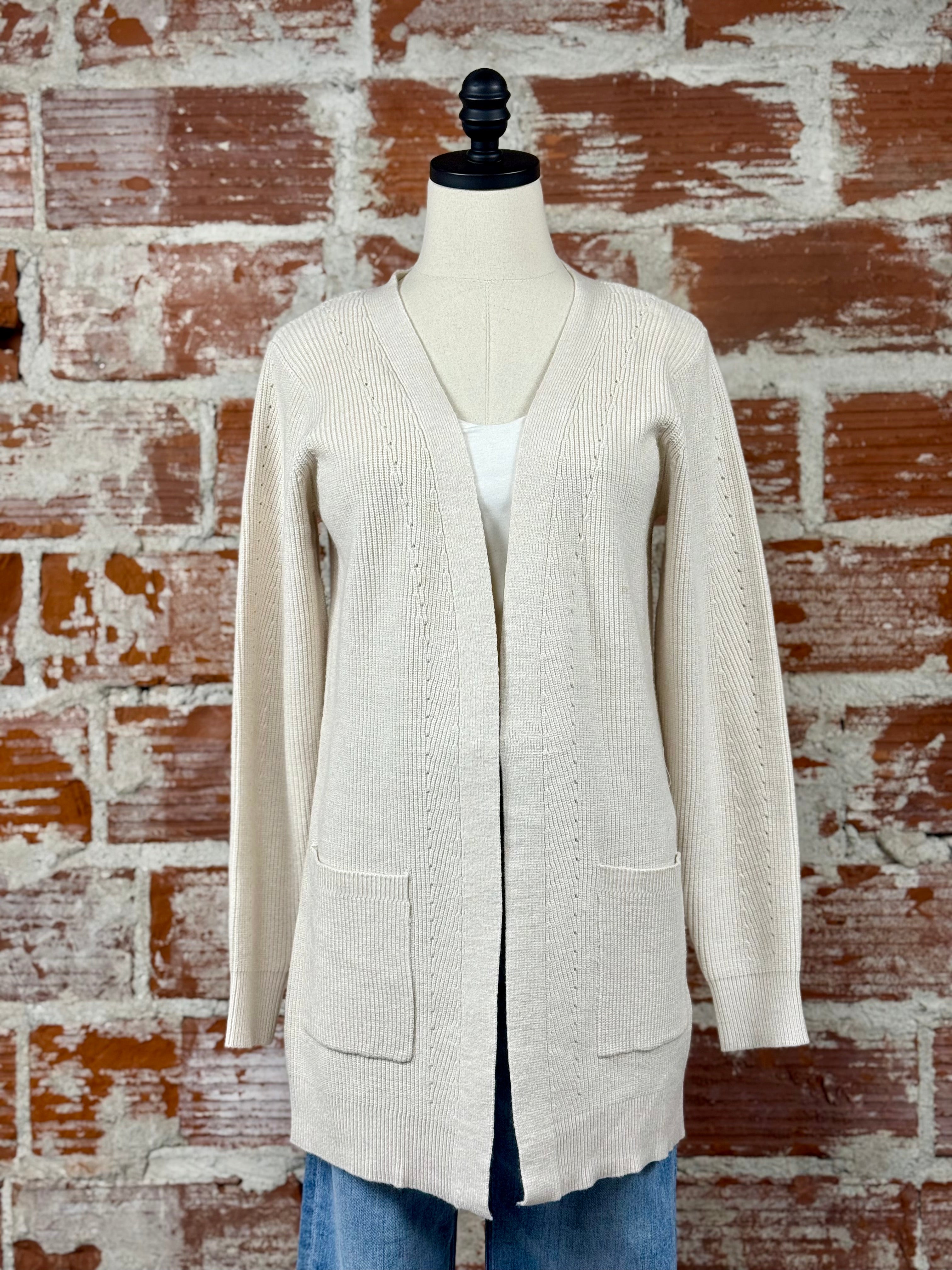 Kanita Long Cardigan in Cream-132 - Sweaters S/S (Dec - May)-Little Bird Boutique