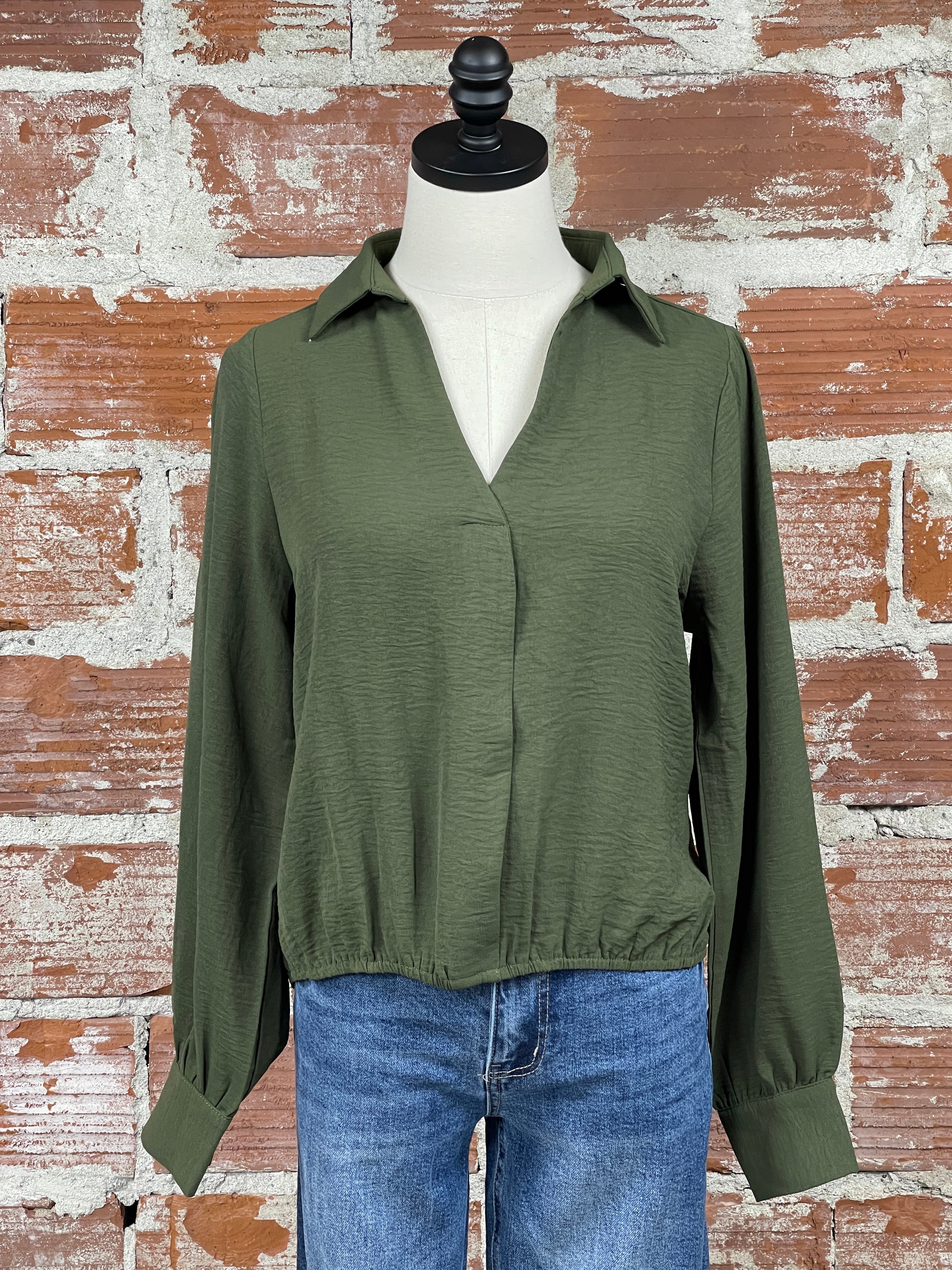 Lynne Top in Khaki Green-111 - Woven Top F/W (June- Nov)-Little Bird Boutique