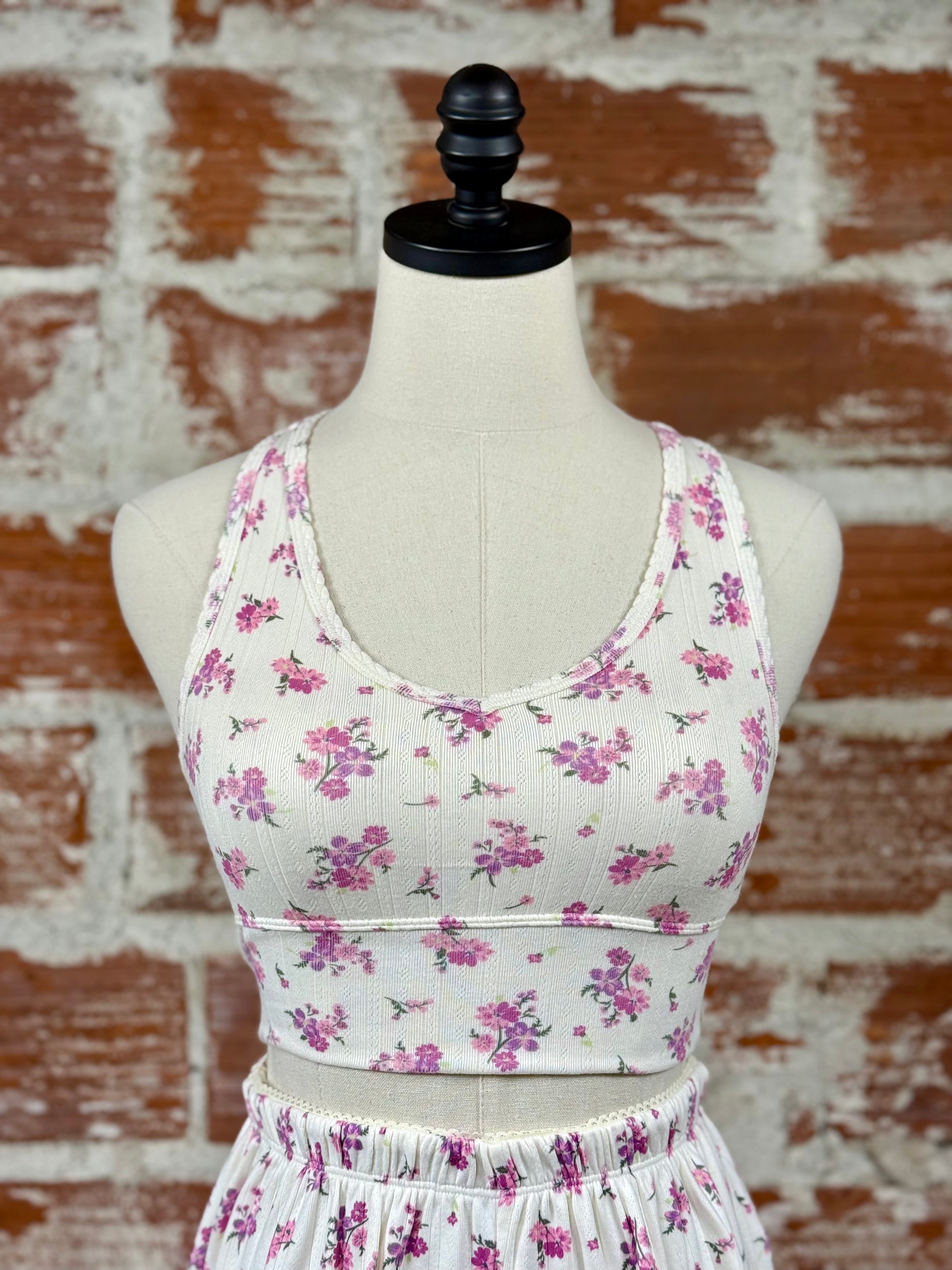 Z Supply Tia Ditsy Tank Bra in Pink Floral-240 Loungewear/Intimates-Little Bird Boutique