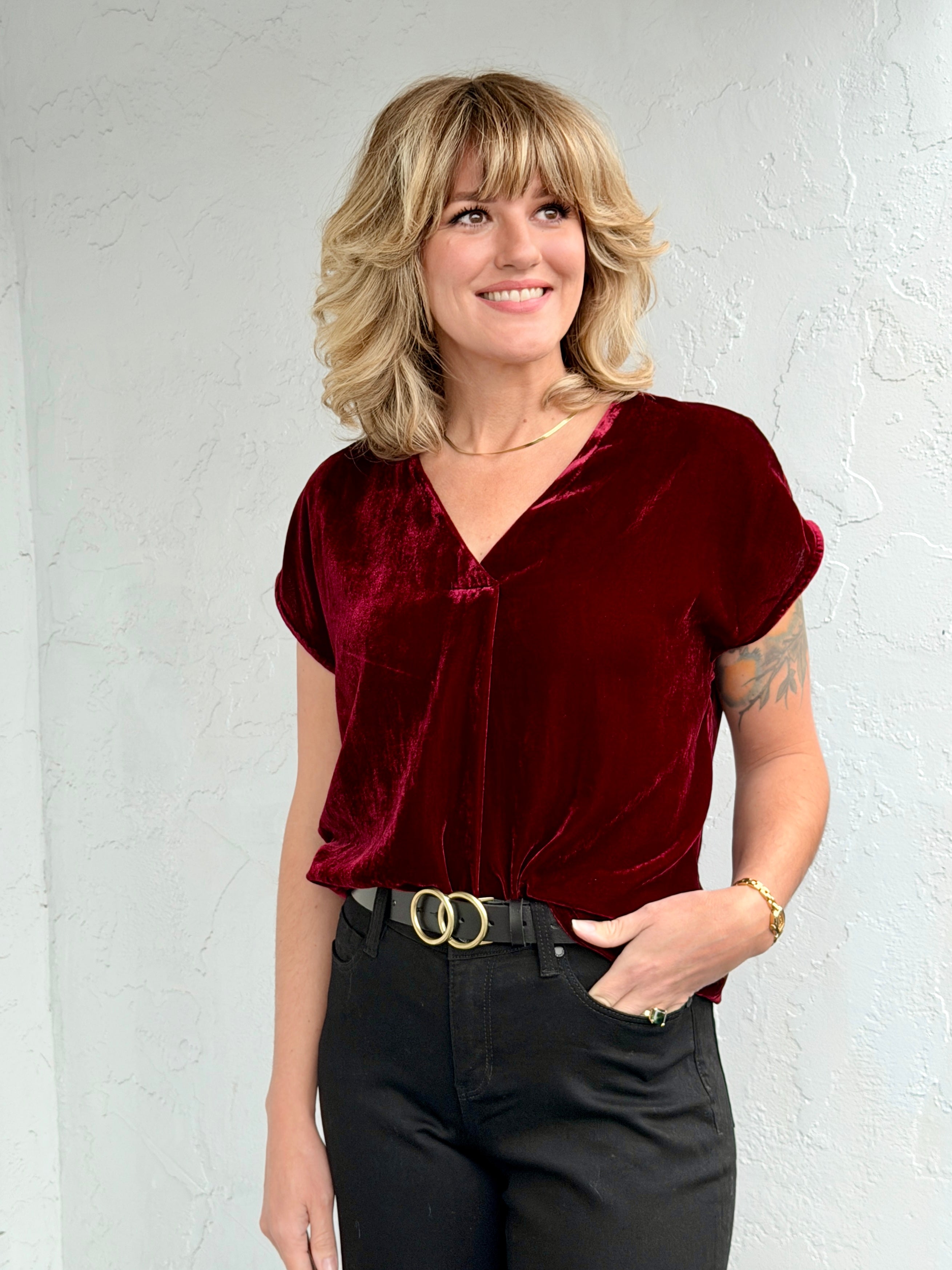 Dear John Kristen Top in Beaujolais-123 - Jersey Tops (Holiday)-Little Bird Boutique