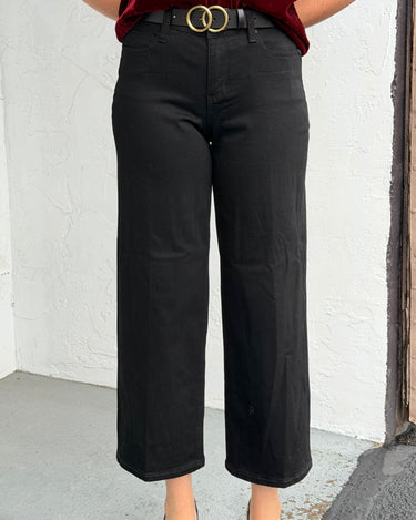 Liverpool The Stride Crop Wide Leg Denim in Black Rinse-210 Denim-Little Bird Boutique