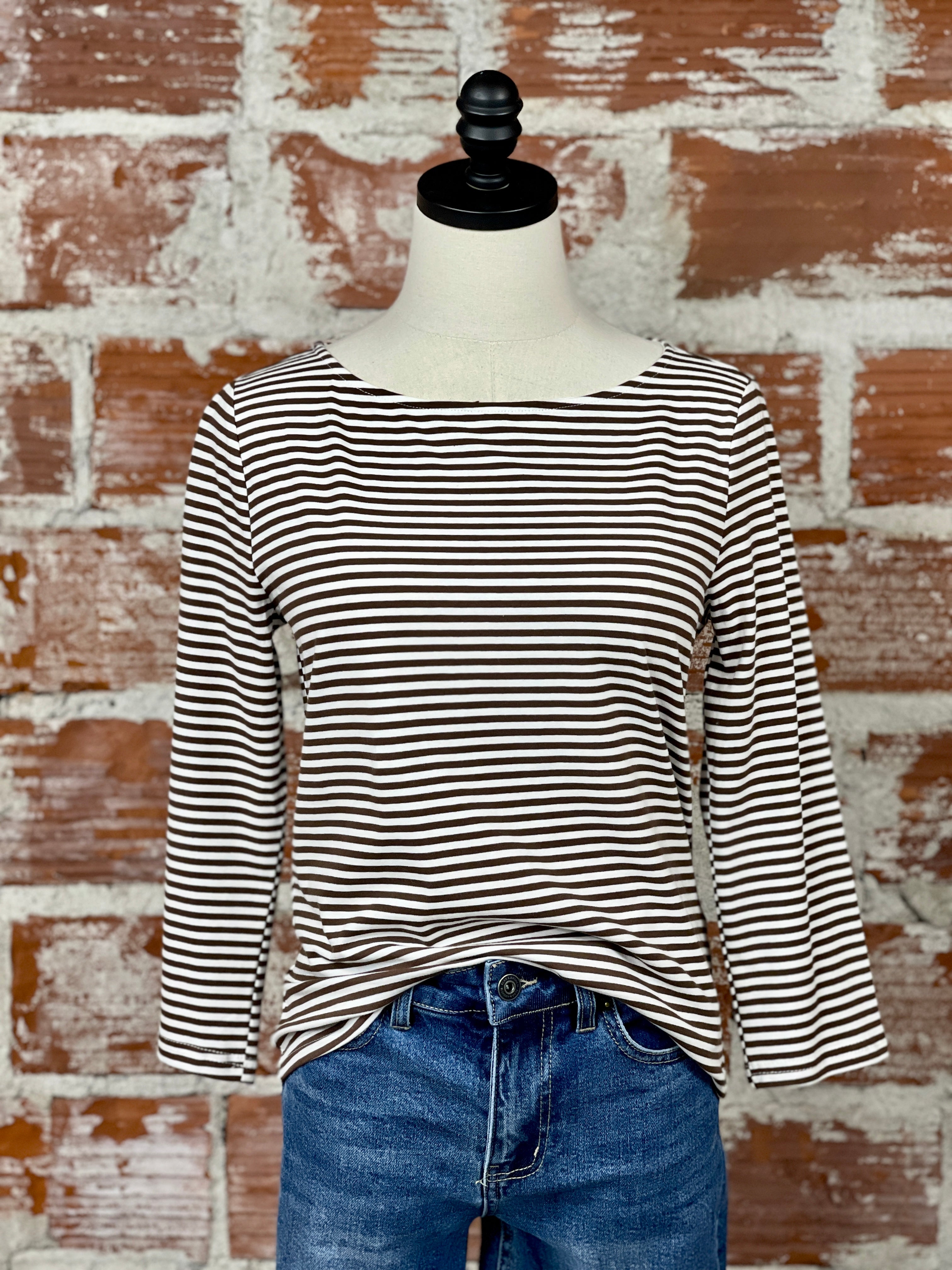 Ami Top in Brown and White Stripe-121 - Jersey Tops F/W (June - Nov)-Little Bird Boutique