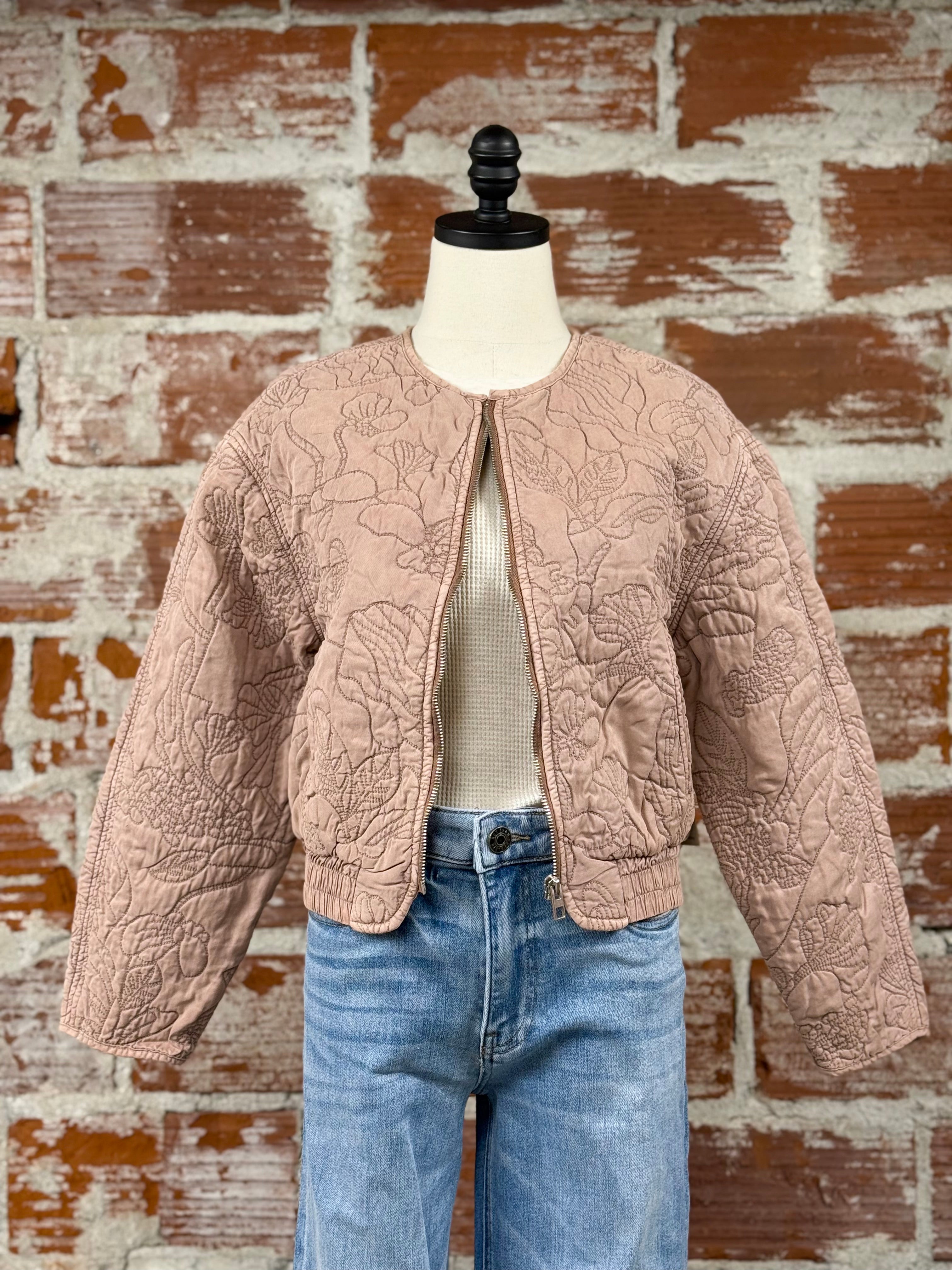 Dex Floral Quilted Bomber Jacket in Faded Rose-141 Outerwear Coats & Jackets-Little Bird Boutique