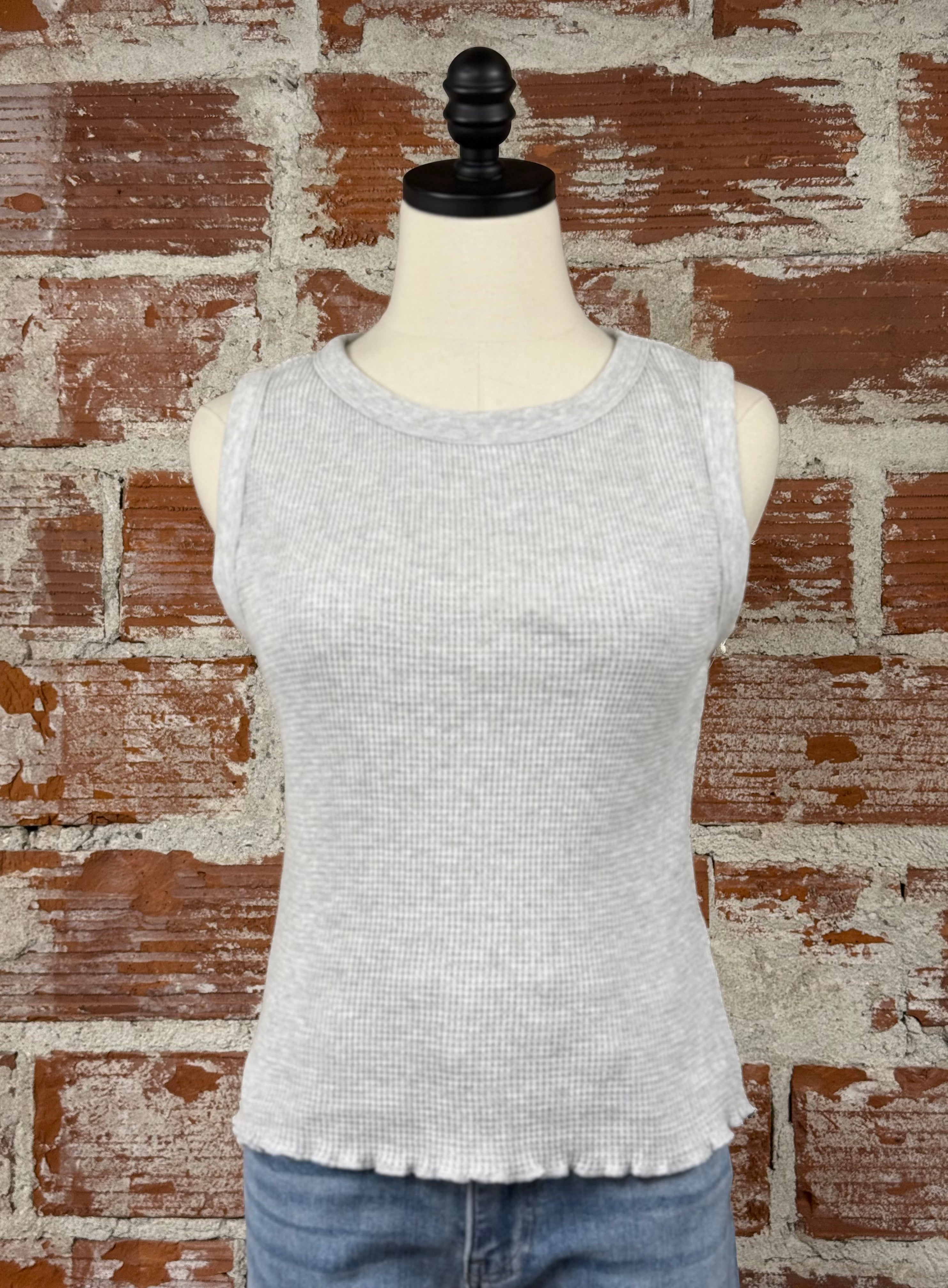 Dex Waffle Knit Tank in Heather Grey-122 - Jersey Tops S/S (Dec - May)-Little Bird Boutique