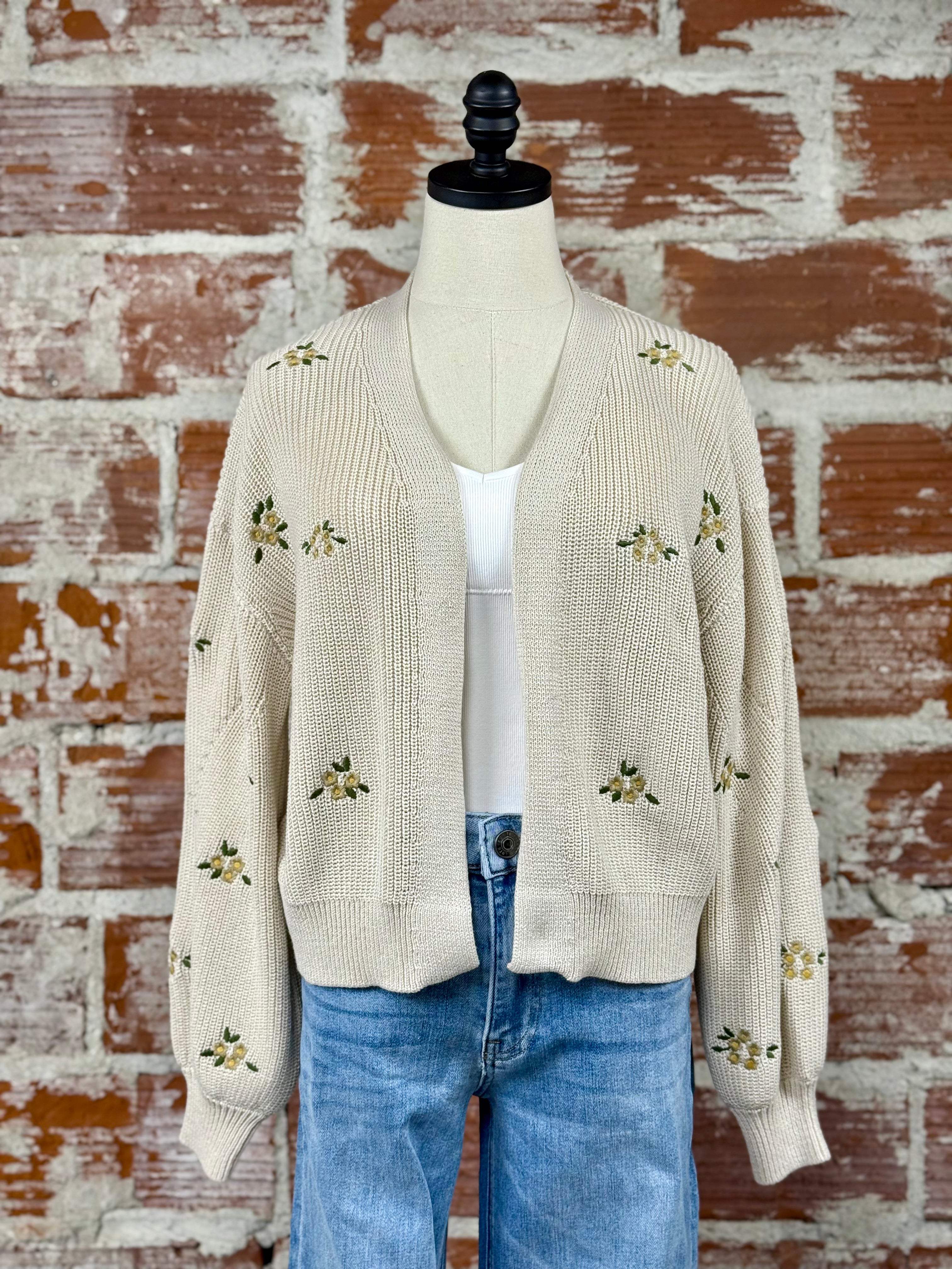 Dex Embroidered Cardigan in Natural-132 - Sweaters S/S (Dec - May)-Little Bird Boutique