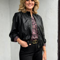 Rebel Glow Faux Leather Bomber Jacket in Black-141 Outerwear Coats & Jackets-Little Bird Boutique