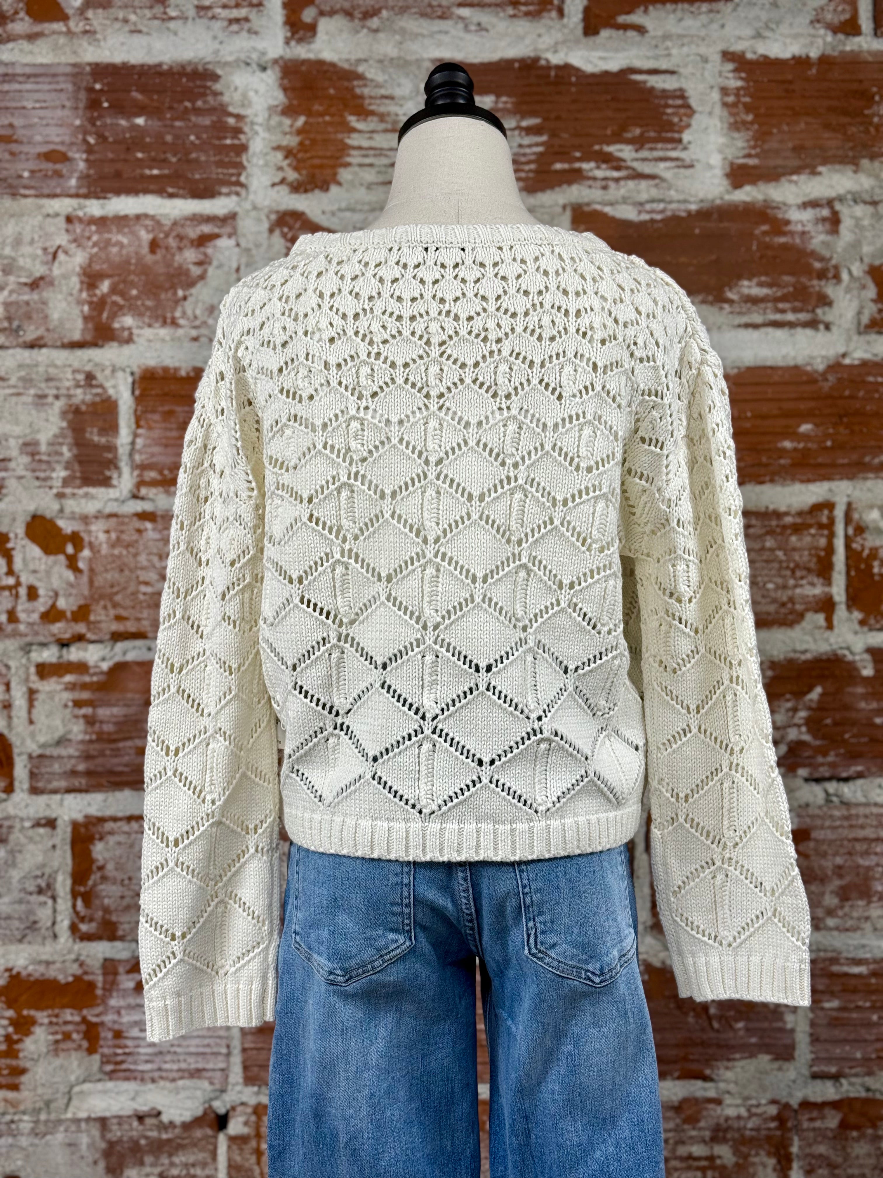 Dex Crochet Sweater in Ecru-132 - Sweaters S/S (Dec - May)-Little Bird Boutique
