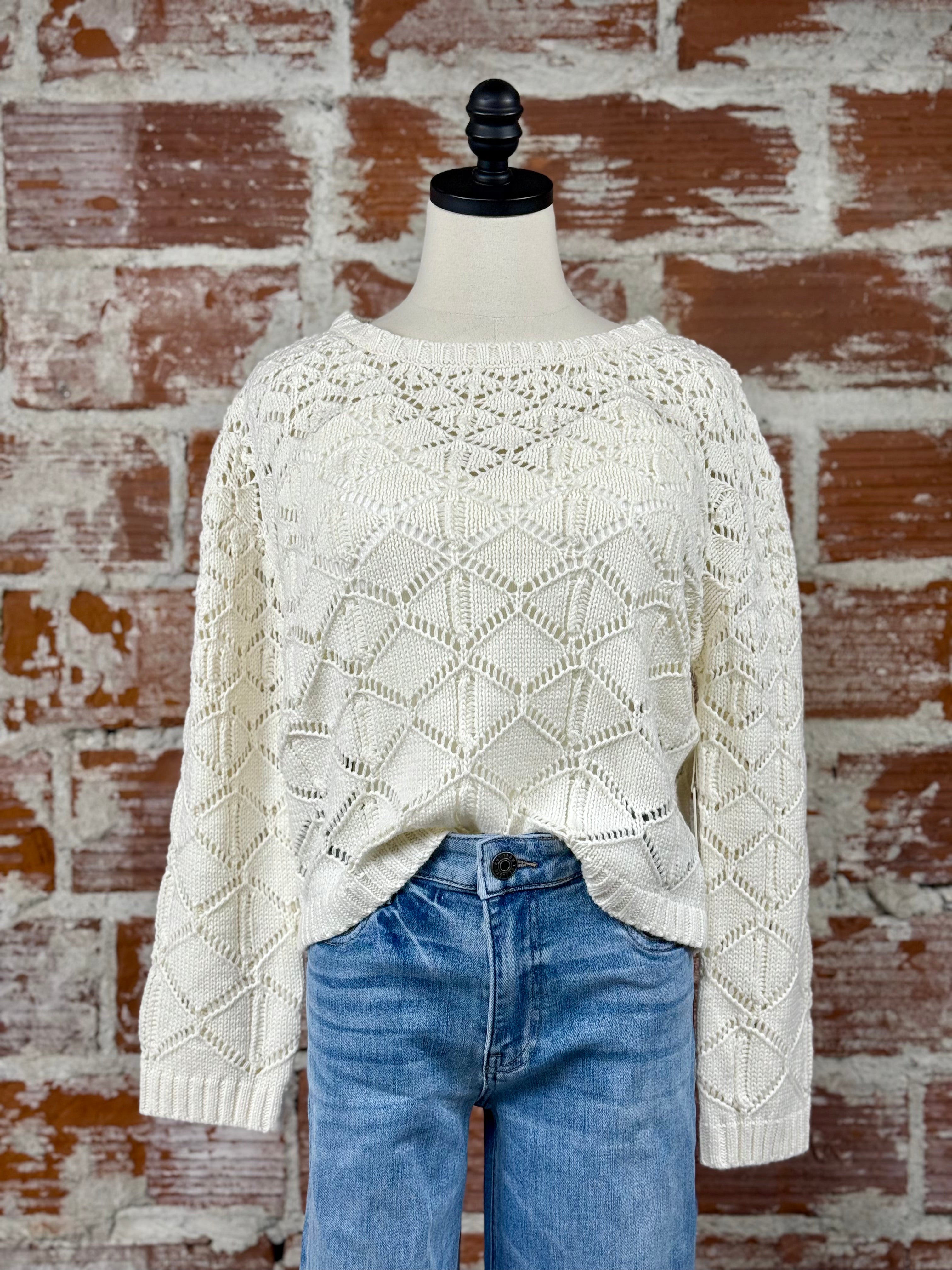 Dex Crochet Sweater in Ecru-132 - Sweaters S/S (Dec - May)-Little Bird Boutique