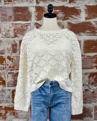 Dex Crochet Sweater in Ecru-132 - Sweaters S/S (Dec - May)-Little Bird Boutique