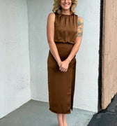 Charlie Luxe Midi Dress in Brown-152 Dresses - Long-Little Bird Boutique