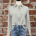 Flag and Anthem Crane Shirt in Olive Stripe-112 - Woven Top S/S (Dec - May)-Little Bird Boutique