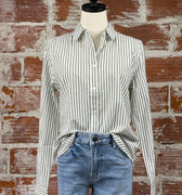 Flag and Anthem Crane Shirt in Olive Stripe-112 - Woven Top S/S (Dec - May)-Little Bird Boutique