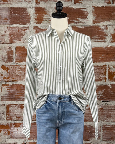 Flag and Anthem Crane Shirt in Olive Stripe-112 - Woven Top S/S (Dec - May)-Little Bird Boutique