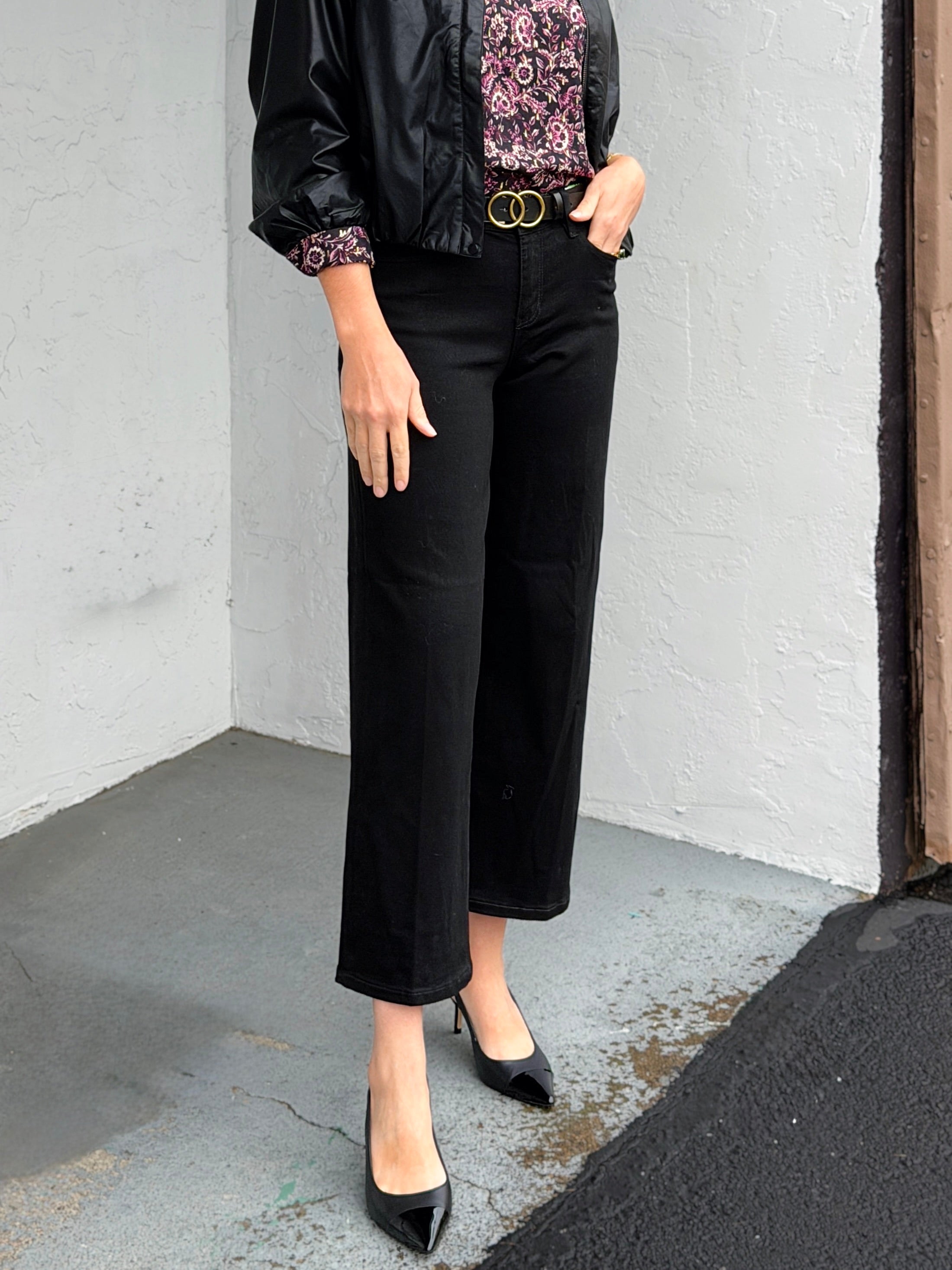 Liverpool The Stride Crop Wide Leg Denim in Black Rinse-210 Denim-Little Bird Boutique