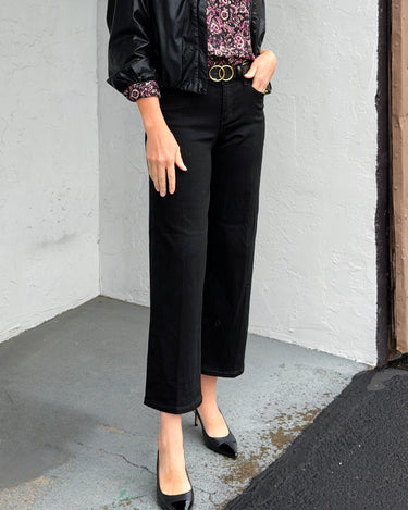 Liverpool The Stride Crop Wide Leg Denim in Black Rinse-210 Denim-Little Bird Boutique