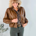 Rebel Glow Faux Leather Bomber Jacket in Brown-141 Outerwear Coats & Jackets-Little Bird Boutique