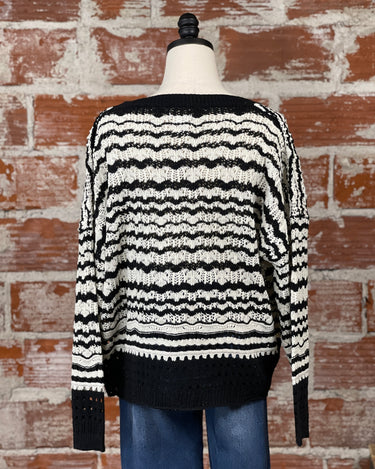 Apricot Crochet Sweater in Black and White Stripe-131 - Sweaters F/W (June - Nov)-Little Bird Boutique