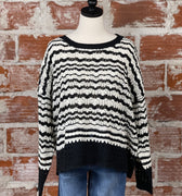 Apricot Crochet Sweater in Black and White Stripe-131 - Sweaters F/W (June - Nov)-Little Bird Boutique
