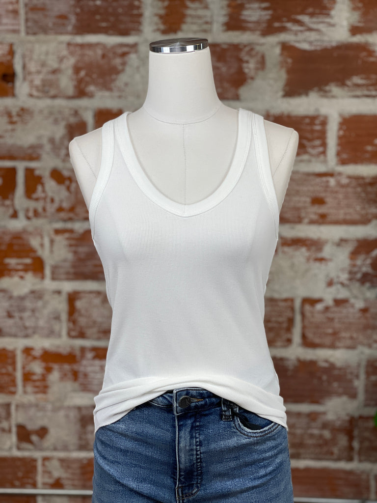 Ribbed Jersey Tank in White