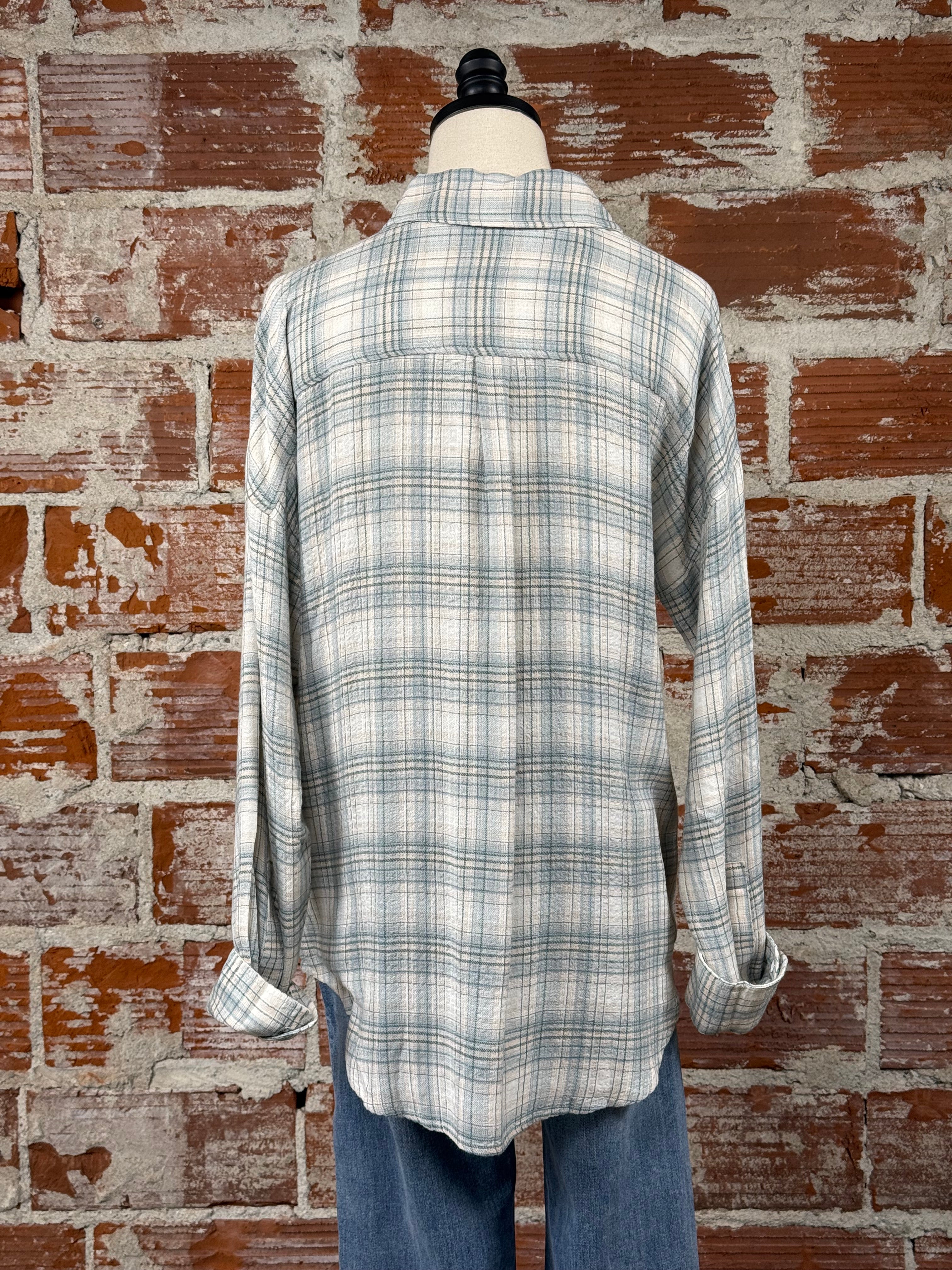 Flag and Anthem Leetonia Boyfriend Shirt in Sage and White-112 - Woven Top S/S (Dec - May)-Little Bird Boutique