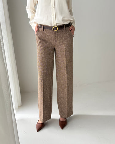 Liverpool Kelsey Wide Leg Trouser in Brown and Camel Herringbone-220 Pants-Little Bird Boutique
